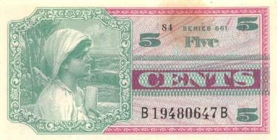 USA / MPC  5  Cents  1966  Series  661  Plate  # 84  Uncirculated Banknote MM - Image 1 of 2