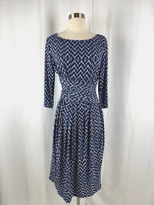 Vestido Jones New York Para Mujer 12 Azul Blanco Elastizado Manga 3/4 Plisado Carrera - Imagen 1 de 15