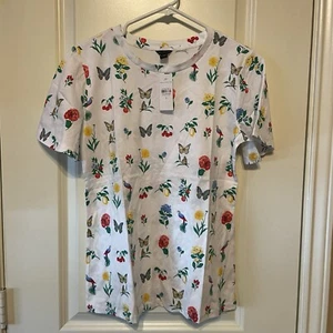 Neu mit Etikett Ann Taylor Schmetterling T-Shirt Top botanischer Druck Papagei Blumen Größe S NEU!! - Bild 1 von 12