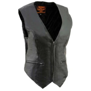 Milwaukee Leather 1288 Women' Leather V-Neck Side Stretch Panels Motorcycle Vest - Picture 1 of 6