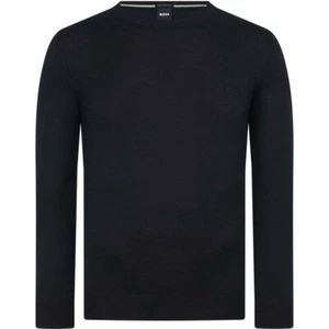 Hugo Boss Men's Jumper Botto Knit Crew Neck Logo Branded Classic Top in Black - Picture 1 of 11