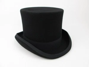 ADULT BLACK WOOL FELT TOP HAT GENTLEMEN VICTORIAN DICKENS COSTUME TUXEDO DELUXE - Picture 1 of 3
