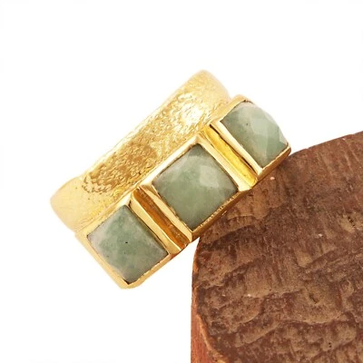 Anillo ajustable llamativo enchapado en oro corte chekar amazonita verde Foto 1 de 4