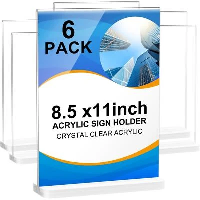 Vlaseo Acrylic Sign Holder 8.5x11 inches Double Side Vertical 6 Pack ONE BROKEN - Image 1 of 4
