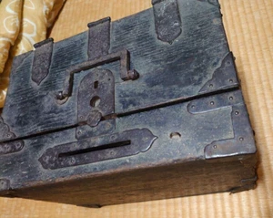 Japanese Antique Edo era Wooden Zenibako Folk Tool Money Box 11.8×8.6×H9.8in FS - Picture 1 of 18
