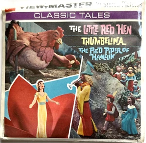NUEVO JUEGO DE 3 CARRETES "THE LITTLE RED GALLINA / THUMBELINA / PIED PIPER" GAF 3-D VIEWMASTER - Imagen 1 de 2