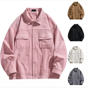 Herren Einfach Retro Freizeit Lose Einfarbig Cord Revers Cardigan Jacke Tops - Bild 1 von 22