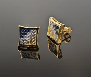 Men's Ladies 14K Gold Filled Fancy Lab Diamond Screw Back Stud Earrings - Picture 1 of 3