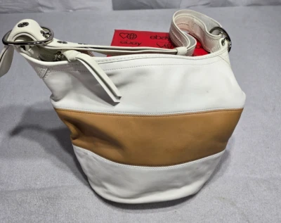 Bolso Cubo Coach Bleecker Rugby Rayas Cuero Blanco y Tostado F13357 Foto 1 de 4