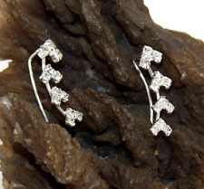 Handcrafted Solid.925 Sterling Silver Ear Pins with White Crystal Glass Climbers