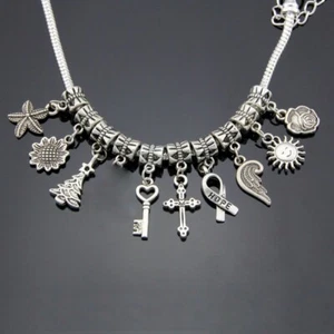 50Pcs Tibetan Silver Tone Mix Dangle Charms Fit European Charm Bracelet ZY018 - Picture 1 of 14