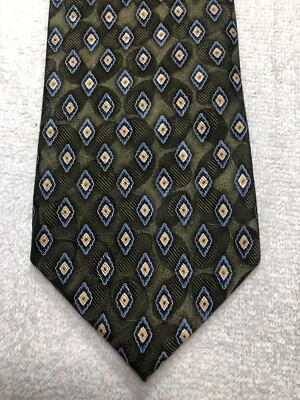 JOS A BANK MENS TIE GREEN WITH BLUE AND YELLOW 3.75 X 60 - Image 1 of 4