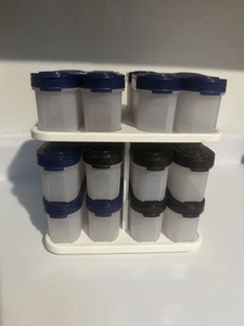 Vtg Tupperware Modular Mates Spice Carousel & 16 Shaker Containers Black/blue Ld - Picture 1 of 4