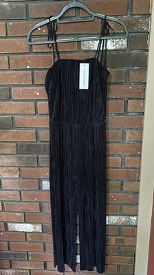 NWT Collective Concepts Women’s XS Pleated Cropped Plisse Jumpsuit Black - Image 1 of 4