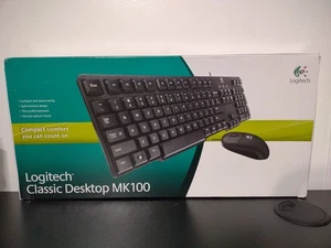 Logitech Classic Desktop MK100 Keyboard And Mouse Corded Black - Picture 1 of 9