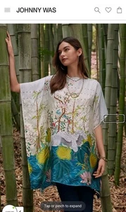 EUC Johnny Was 100% Silk Pribasa Eyelet Poncho Size L/XL Ret.$270 Crane Floral - Picture 1 of 19