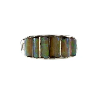 Vintage Southwestern Style Inlay Channel Opal Stone Sterling Silver Ring 7 3/4 - Picture 1 of 7