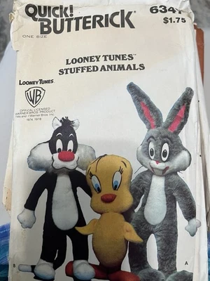 Vtg. Butterick looney Tunes Stuffed Animals pattern 6347-felt and fake fur uncut - Image 1 of 2