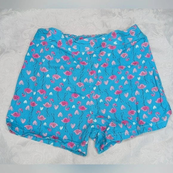 Kids Headquarters Girls Blue Shorts with Pink Flamingo and Heart Print Size 6 - Image 1 of 4