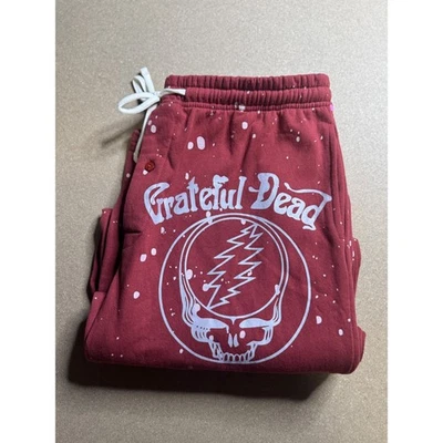 Pantalones deportivos Grateful Dead MAD 2XL borgoña rojo blanco salpicaduras calavera banda de rock Foto 1 de 4