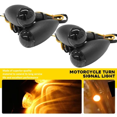 4x Front&Rear Amber Black Turn Motorcycle Signal Blinker Lights For Harley Honda - Image 1 of 4