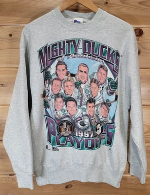 VTG Anaheim Mighty Ducks Crewneck Sweatshirt Men Large 97 Playoffs Player Head - Image 1 of 4