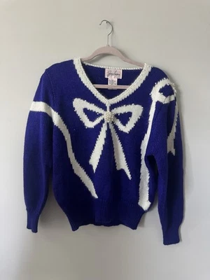 Suéter Vintage Años 80 90 Jaclyn Smith Angora Arco Perla Púrpura Azul Grande Chica Foto 1 de 4