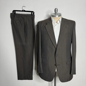 Kingsridge Men's Vintage 1970s Brown Stripe Wool Blend Suit 44L 38W - Picture 1 of 15