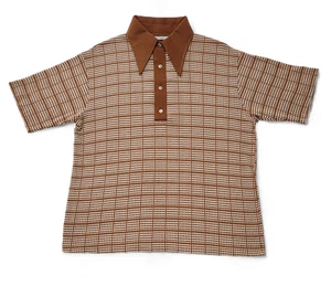 Vintage 60er Jahre Pen West braun kariert Polo großer Spitzkragen Rockabilly - Bild 1 von 10