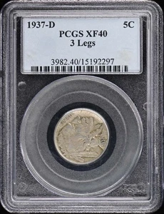 1937-D 5C 3 Legs Buffalo Nickel PCGS XF40 - Picture 1 of 2
