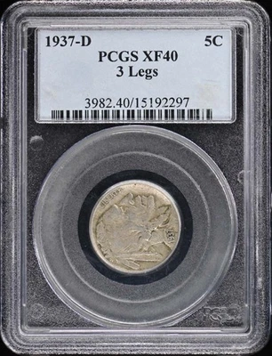 1937-D 5C 3 Legs Buffalo Nickel PCGS XF40 - Image 1 of 2