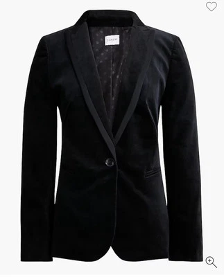 Blazer J.Crew $218 Terciopelo Un Botón Negro Talla 8 BU281 Foto 1 de 4