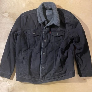 Levi's Black Denim Jacket with Gray Sherpa Lining XXL (OT) - Picture 1 of 13