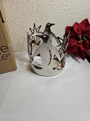 Yankee Candle Penguin Silver Star Large Jar Candle Holder Holiday Christmas New - Image 1 of 4
