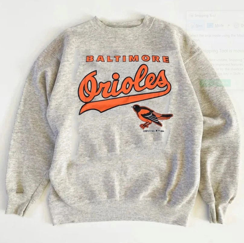 Retro style Baltimore Orioles Baseball ash color crewneck sweatshirt VK01579 - Image 1 of 1