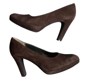 Moda Spana Gwen Brown Nubuck Suede Pumps Almond Toe Platform Heels Size 7 - Picture 1 of 9