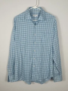 Camisa Peter Millar L abotonada para hombre grande manga larga azul a cuadros mezcla de algodón - Imagen 1 de 6