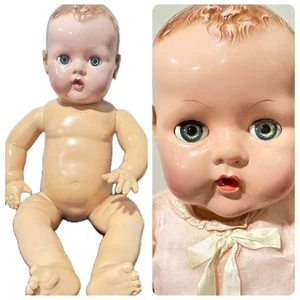 1930s-40s Effanbee Dy-Dee Baby Doll 20” Rubber Body, Applied Ears, GREEN EYES! - Picture 1 of 22