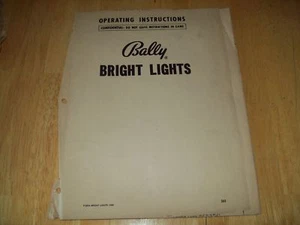 Bright Lights Pinball Bingo Manual Bally Original - Picture 1 of 1