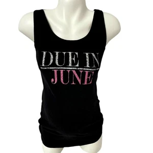Camiseta sin mangas de maternidad maternidad para mujer mediana vencida en junio negra rosa acanalada - Imagen 1 de 10