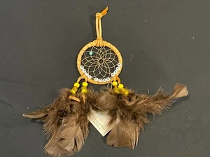 DREAM CATCHER - SALT LAKE CITY -Yellow w/Feathers - Wall Hanging - 8 in long - Picture 1 of 12