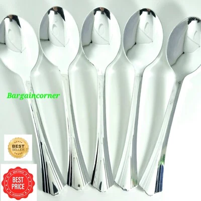 Table Spoons REUSABLE Party Meal Lunch Dinner Eating Plastic Washable Spoon 18cm - Image 1 of 4