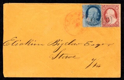 US 1857 SCOTT #24 TYPE II  LARGE BREAK IN BOTTOM FRAMELINE & SC. #26 RED BROWN - Image 1 of 2