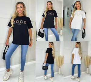 Womens Ladies Short Sleeve COCO Paris Slogan Summer Glen Coco T-Shirt Tee Top - Picture 1 of 9