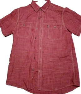 G H Bass & Co Shirt Mens Large Red Solid Short Sleeve Button Up Cotton Blend - Picture 1 of 5