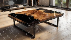 48"X24" Live Edge Wood and Black Resin Dining Table | Modern River Table - Picture 1 of 13