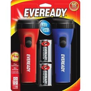 Eveready LED 60 Hour Flashlight 2 Pack w/ 2 Batteries 