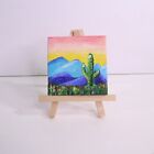 "Arizona Cactus" by M.H. Original Acrylic Painting 3x3 Miniature Art with Easel