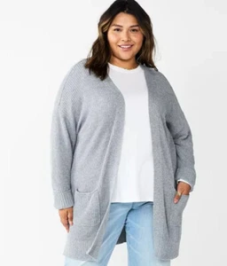 Plus Size Sonoma Goods For Life Favorite Long Sleeve Cardigan - 1XL Gray - NEW - Picture 1 of 1