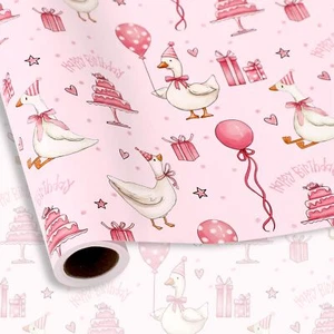 Silly Goose Birthday Wrapping Paper -Mini Roll- 17 In x 32.8 Ft Pink Goose Co... - Picture 1 of 7